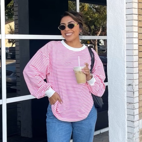 Pinkblush Sweaters - Striped Pink Pullover